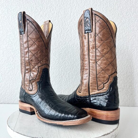 Rod Patrick Shoes - Rod Patrick Womens Cowboy Boots 7AAA Black Caiman Cowgirl Western Square Toe